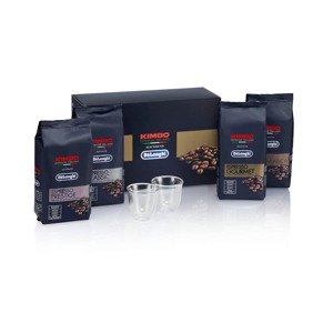 De'Longhi DLSC316 Kimbo for De'Longhi Coffee kóstolókészlet kávébabbal 4x250 g és 2 db Espresso pohárral
