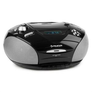 Auna RCD 220, fekete, boombox, CD, USB, kazettás magnetofon, PLL FM rádió, MP3, 2 x 2 W