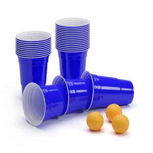 BeerCup Williams, kék beer pong party pohár, amerikai egyetemek stílusában, 473 ml, labdácskák és szabályzat