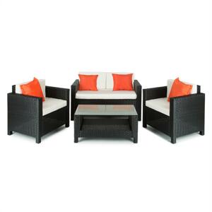Blumfeldt Verona kerti bútor, ülőgarnitúra, 4 részes, polyrattan, fekete/bézs/narancssárga