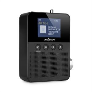 OneConcept Plug+Play DAB, hordozható rádió dugós csatlakozóval, DAB+/FM, BT, TFT kijelző, fekete színű