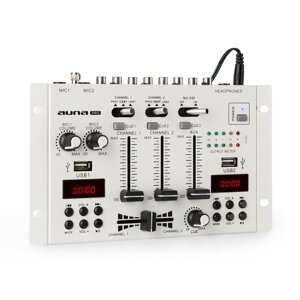 Auna Pro DJ-22BT, MKII, mixer, 3/2 csatornás-DJ-keverőpult, BT, 2 x USB, rack-ba szerelés, fehér