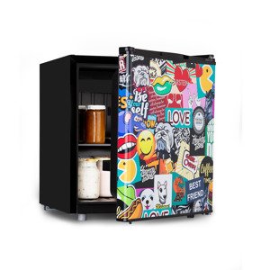 Klarstein Cool Vibe 46+, hűtőszekrény, F, 46 literes, VividArt Concept, stickerbomb stílus