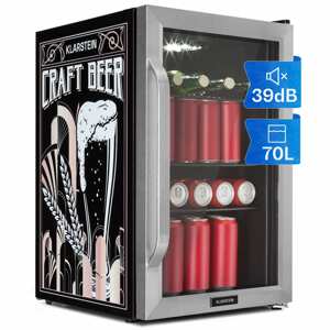 Klarstein Beersafe 70, Craft Beer Edition, hűtőszekrény, 70 liter, 3 polc, panoráma üvegajtó, rozsdamentes acél