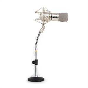 Auna Készletstúdió kondenzátor mikrofon, ezüst és asztali mikrofonállvány