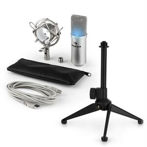 auna MIC-900S-LED V1 USB mikrofon szett, ezüst kondenzátor mikrofon | asztali állvány