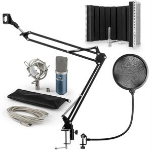 auna MIC-900BL USB mikrofon szett V5 kondenzátoros mikrofon, pop filter, mikrofonernyő, mikrofon kar, kék
