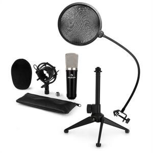 Auna CM003 mikrofon készlet V2 kondenzátoros mikrofon XLR, mikrofon állvány, pop szűrő