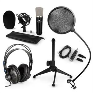 auna CM003 mikrofon készlet V2, kondenzátoros mikrofon, USB-konverter, fülhallgató, mikrofon állvány