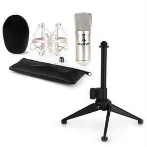 auna CM001S mikrofon készlet V1 - ezüst stúdió mikrofon pókkal és asztali állvánnyal