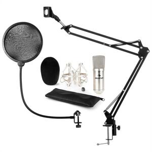 auna CM001S mikrofon szett V4 kondenzátoros mikrofon, mikrofontartó kar, POP filter, ezüst