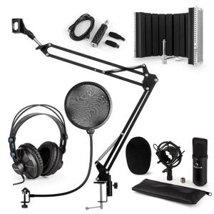 Auna CM001B V5, mikrofon készlet, fülhallgató, kondenzátoros mikrofon, panel, mikrofonkar, pop szűrő, fekete
