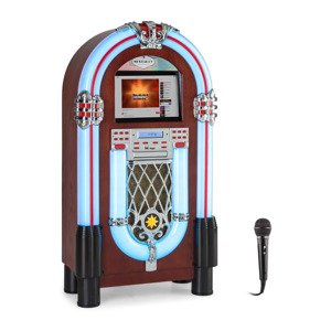 Auna Graceland Touch, jukebox, 12" érintőképernyő, WLAN, CD, BT, mikrofon, fa megjelenés