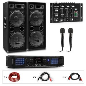 Auna Pro PW-2222 MKII, PA karaoke készlet, erősítő, 2 passzív PA hangfal, keverő, 2 mikrofon