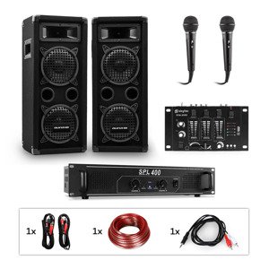 Auna Pro PW-65x22 MKII, PA karaoke szett, erősítő, 2 passzív PA hangszóró, keverő, 2 mikrofon